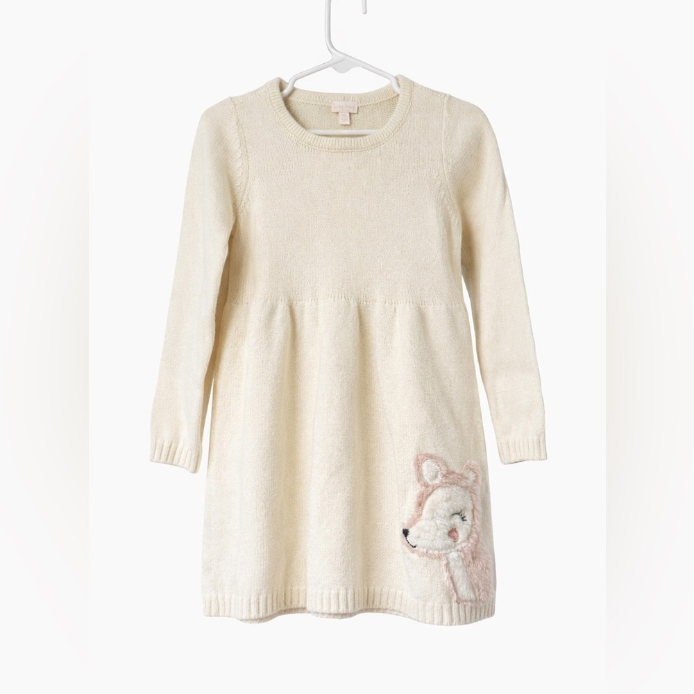 Lucky Penny Cream Knit Sweater Dress with Fawn Appliqué Size 3T